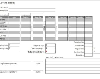 Printable Individual Time sheet