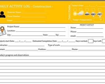 Typable Printable Daily Activity Log for Construction