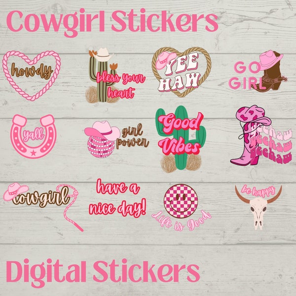 Printable Cowgirl PNG Sticker Cricut Silhouette Print and Cut Western Sticker Goodnotes Digital Planner Stickers Good Notes iPad Sticker