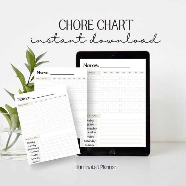 Daily Chore Chart Printable PDF Template Weekly Chore Chart List Kid's Chore Chart Template House Chores List Responsibility Chart Printable