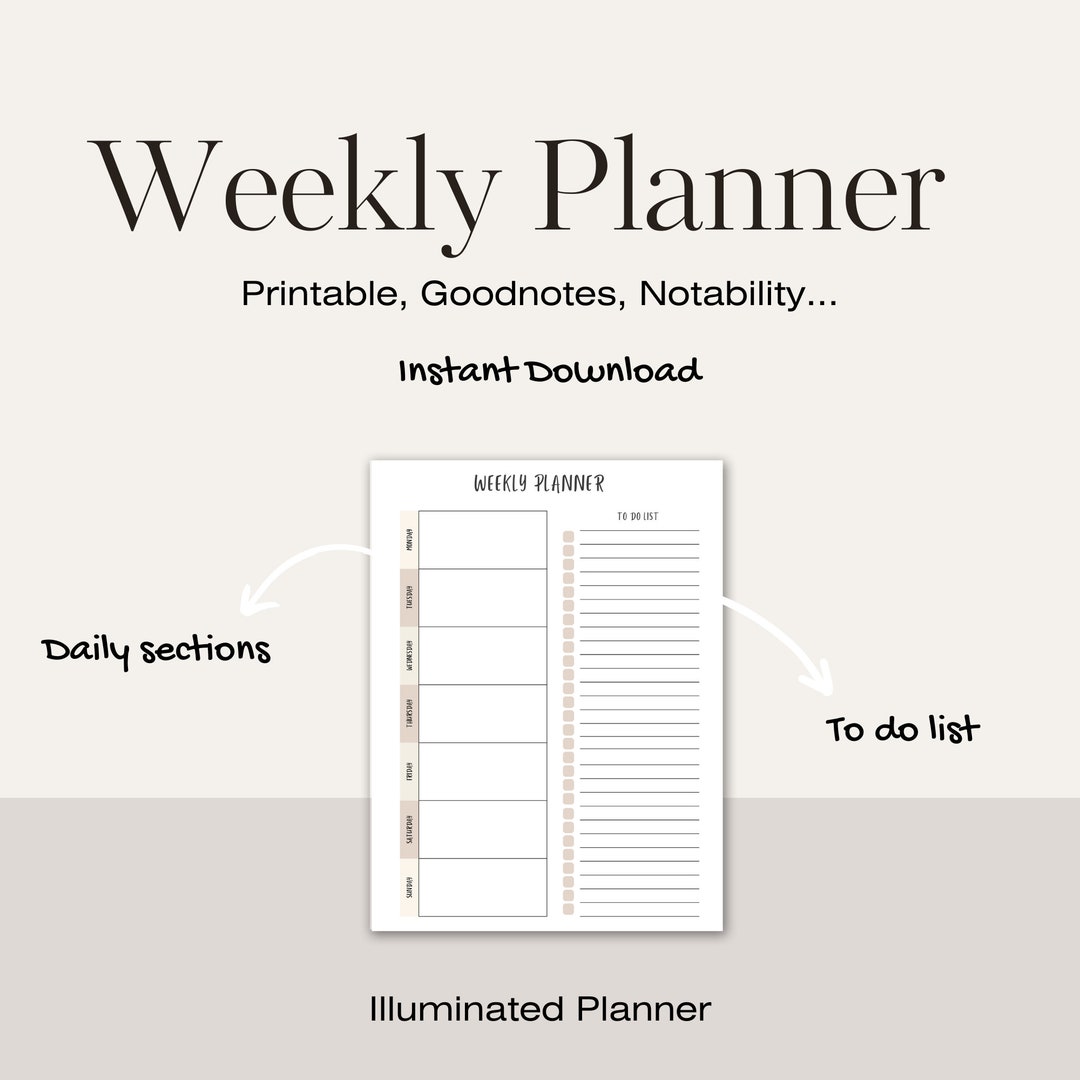 Weekly Planner Printable, Minimalist Weekly Schedule, Week at a Glance ...