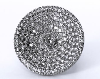 Large Dainty Diamonds Round Rhodium Plated Sterling Silver Cubic Zirconia Rhinestone (CZ) Ring