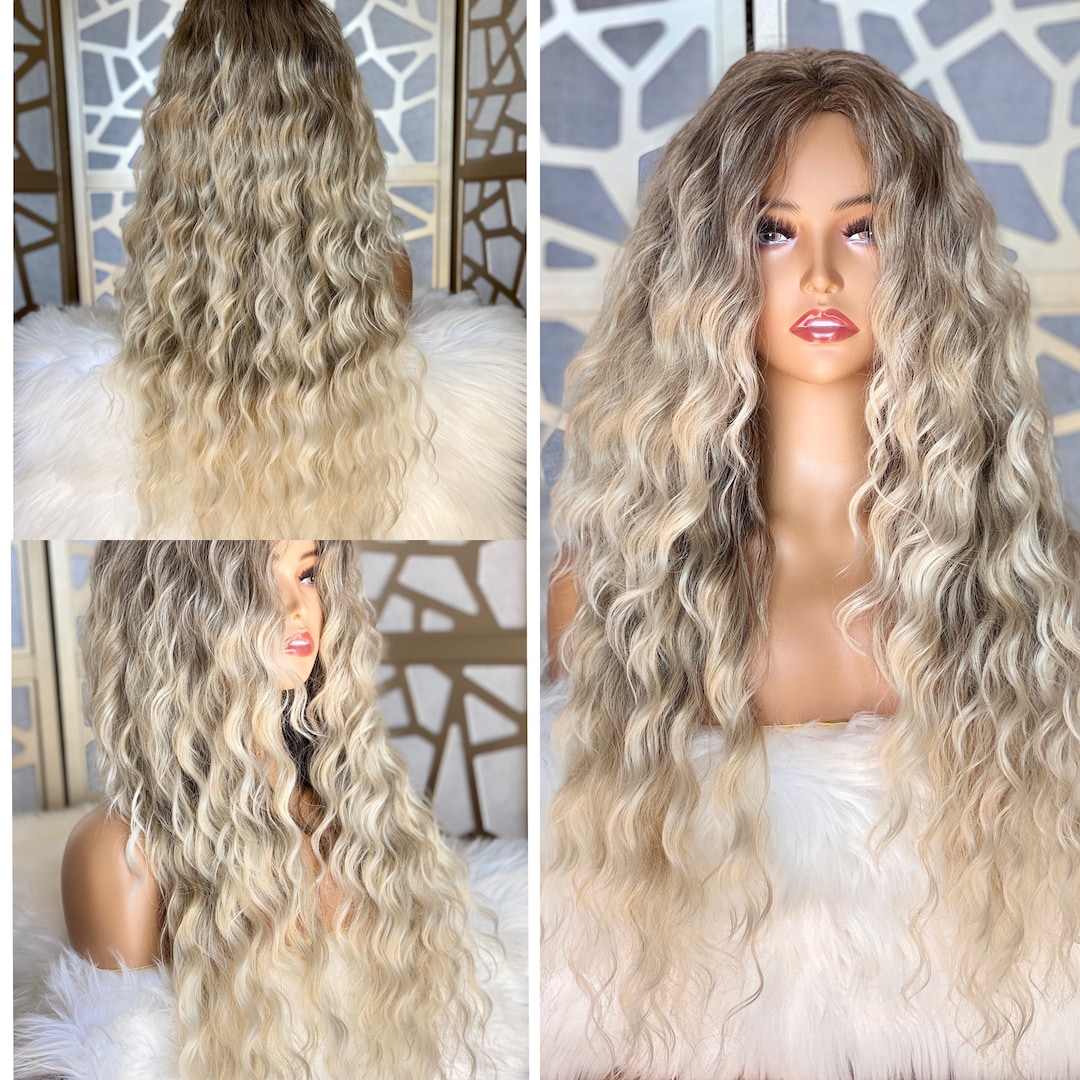 Long Curly Mixed Blonde Wig, Ash Blonde Loose Wave Hair Glueless Heat Resistant Synthetic Fiber Wavy Wig for Women -  24 inches