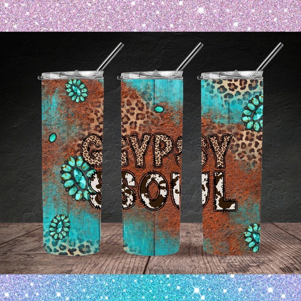 Gypsy Soul Tumbler Design, Gypsy Tumbler, western tumbler design, Gypsy soul sublimation Western turquoise Png Western tumbler sublimation