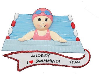Girl or Boy Loves Swimming Personalized Ornament - Swimmer Ornament - Hand Personalized - Learned to Swim Christmas Ornament