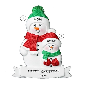 Personalized Single Parent Ornament with 1 Child - Mom and Daughter Personalized Ornament - Mom and Son Personalized Snow Ornament
