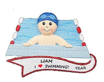 Girl or Boy Loves Swimming Personalized Ornament - Swimmer Ornament - Hand Personalized - Learned to Swim Christmas Ornament