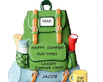 Summer Day Camp Personalized Ornament - Happy Camper Summer Camp Christmas Ornament - Boy or Girl Summer Camp Ornament