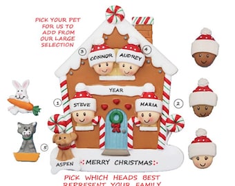 Personalized House Family of 4 Christmas Ornament With Optional Pet Dog ...