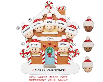 Family of 7 Gingerbread House Personalized Christmas Ornament - New Home Family of 7 Christmas Ornament