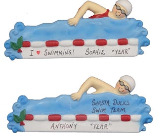 Boy or Girl Swimmer Christmas Ornament - Swimmer Ornament - Swim Team Ornament - Hand Personalized
