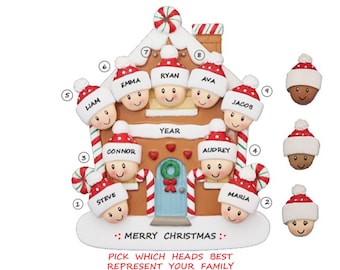 Family of 9 Gingerbread House Personalized Christmas Ornament - New Home Family of Nine Christmas Ornament