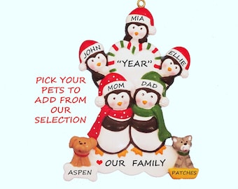 Joy Family 5 Personalized Ornament With 2 Dogs or Cats Added - Family ...