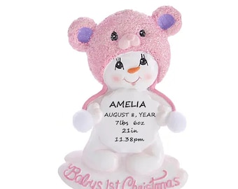 Personalized Baby Girls 1st Christmas Ornament - Baby Boys 1st Christmas Ornament - Baby&#39;s First Christmas Ornament with Stats Added