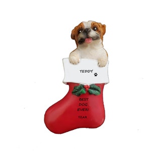 Bulldog Personalized Christmas Ornament - Bulldog Christmas Ornament - Tan & White Bulldog Ornament - White Bulldog Ornament
