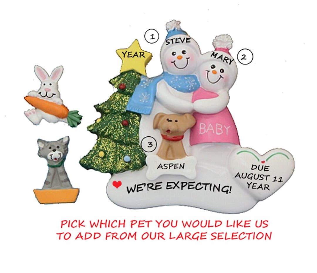 Snow Couple Expecting Personalized Ornament With Custom Add on Dog, Cat ...