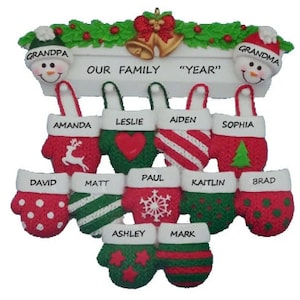 Family of 13 Personalized Ornament - Grandparents Ornament with 11 Grandkids - Hand Personalized For Free