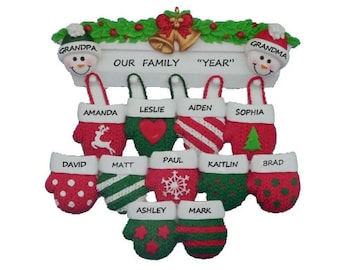 Family of 13 Personalized Ornament - Grandparents Ornament with 11 Grandkids - Hand Personalized For Free