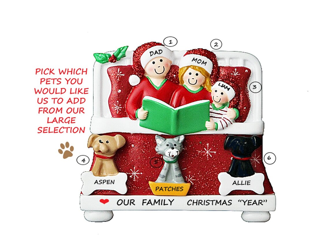Cute Family of 3 With 3 Pets Personalized Ornament Merry Christmas With ...