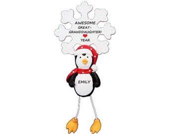 Penguin Ornament for an Awesome Great-Grandson - Ornament for Awesome Great-Granddaughter - Personalized Ornament for Penguin Lover