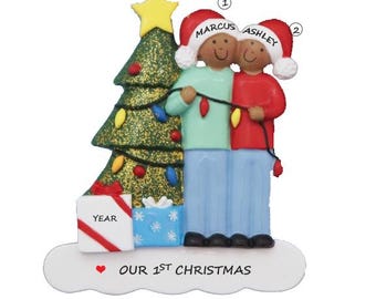 Our 1st Christmas Couple Personalized Ornament - Couple Decorating Tree ...