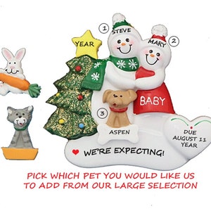 Snow Couple Expecting Personalized Ornament With Custom Add On Dog, Cat, Bird, Rabbit, Hamster or Lizard -Custom Add on Pet