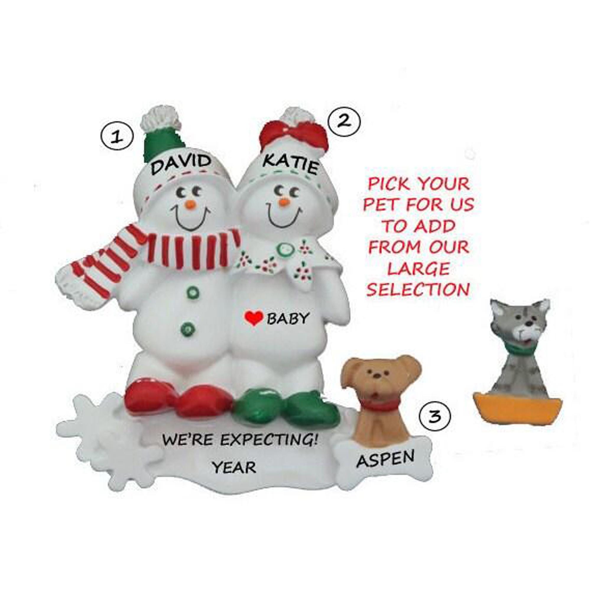 Personalized Expecting Snow Couple Ornament With a Bunny, Cat or Dog ...