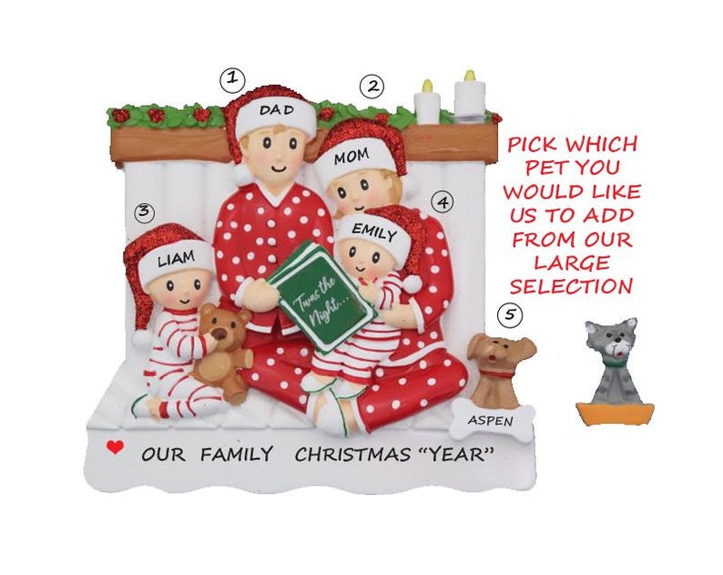 Personalized Family 4 Snuggled in Bed Reading With Dog or Cat-christmas ...