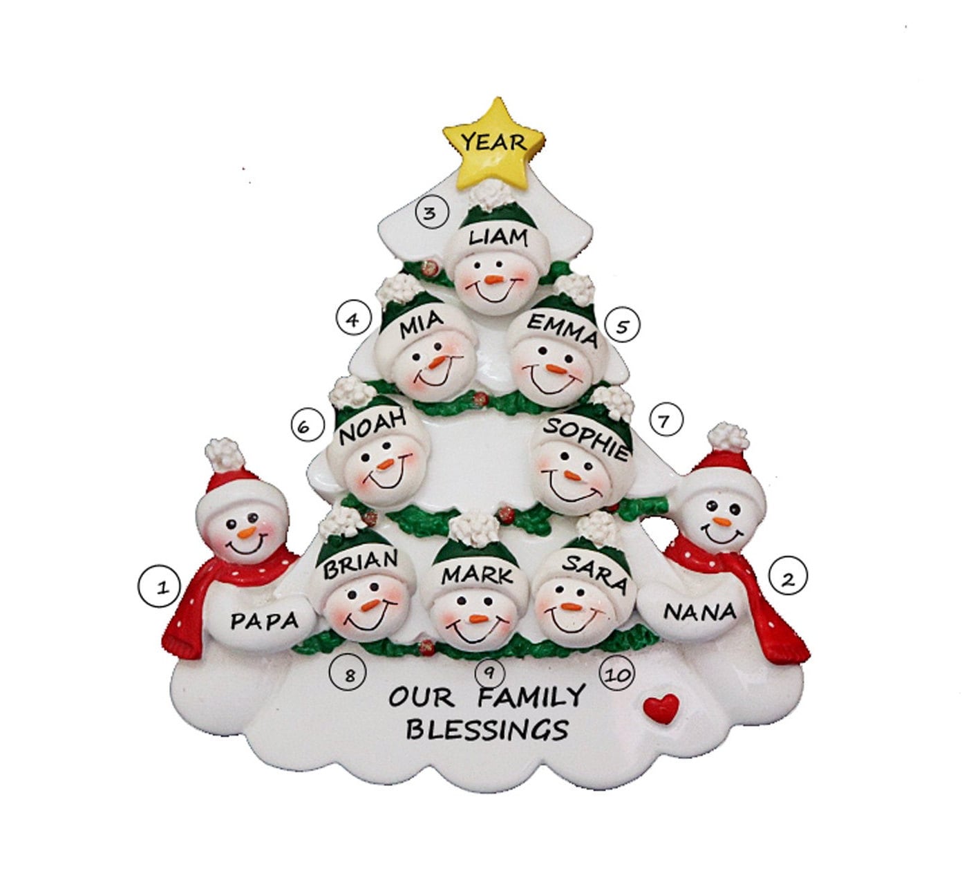 Family of 10 Personalized Ornament - Grandparents Ornament with 8 Grandkids - Hand Personalized For Free