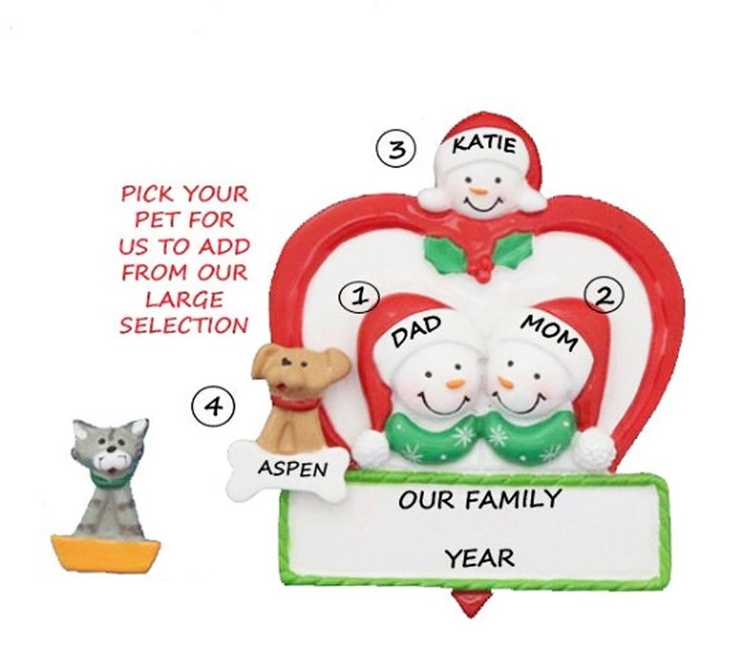 Cute Family of 3 With Pet Personalized Ornament Merry Christmas With ...