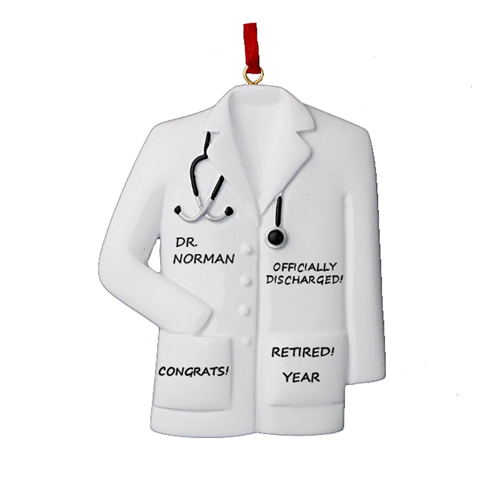 Doctor Retiring Hanging Up Medical Coat Personalized Christmas Ornament - Officially Discharged Doctor Retirement Gift