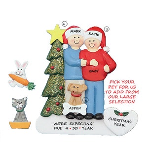 Couple Expecting Personalized Ornament With Custom Add On Dog, Cat, Bird, Rabbit, Hamster or Lizard -Custom Add on Pet