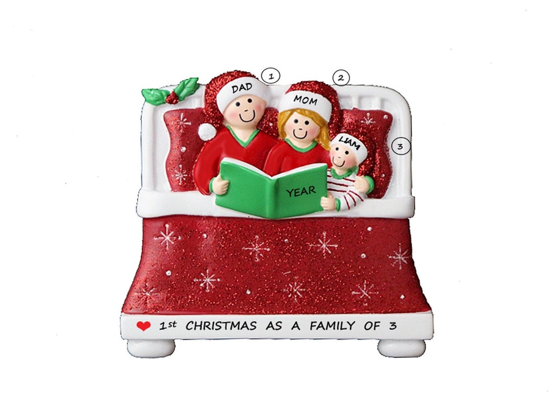 Reading in Bed Family of 3 Personalized Ornament - Personalized Family ...