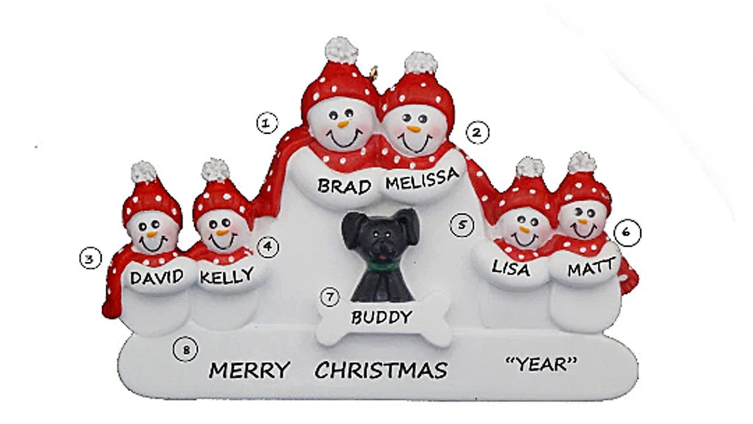 Family of 6 Personalized Ornament With New Dog or Puppy - Family 6 ...