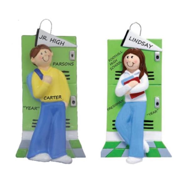 Adorno navideño personalizado para casillero escolar de niña o niño - Adorno personalizado para comenzar la escuela secundaria - Adorno personalizado para comenzar la escuela secundaria