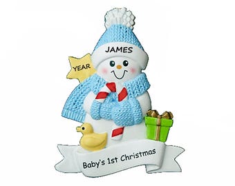 Baby Girl or Boy Snowman First Christmas Ornament - Baby First Personalized Christmas Ornament