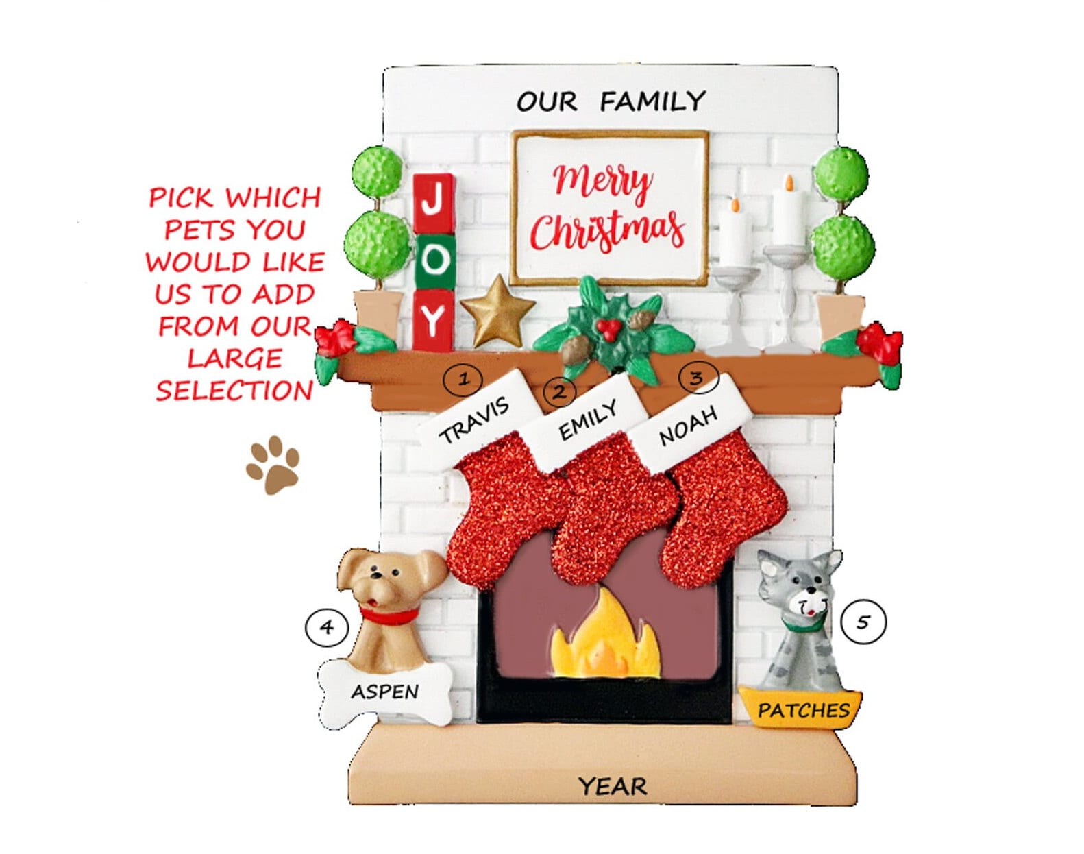 Family of 3 With 2 Pets Added Fireplace Ornament - Fireplace Ornament ...