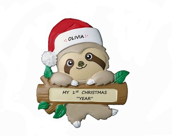 Baby First Personalized Christmas Sloth Ornament - Baby&#39;s 1st Christmas - Sloth