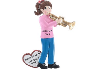 Personalized Trumpet Player Boy or Girl Christmas Ornament- Learning to Play Trumpet - Band Instrument Personalized Christmas Ornament