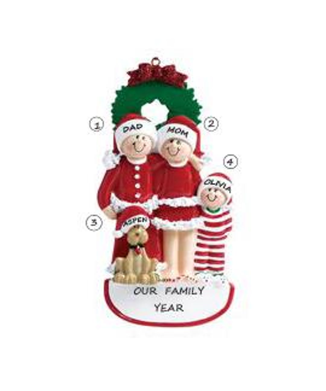 Pajama Family of 3 Personalized Christmas Ornament With Family Dog ...