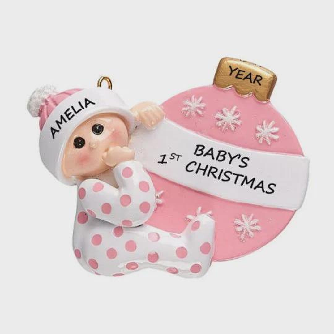 Personalized Baby Girls 1st Christmas Ornament - Unisex Baby's First ...