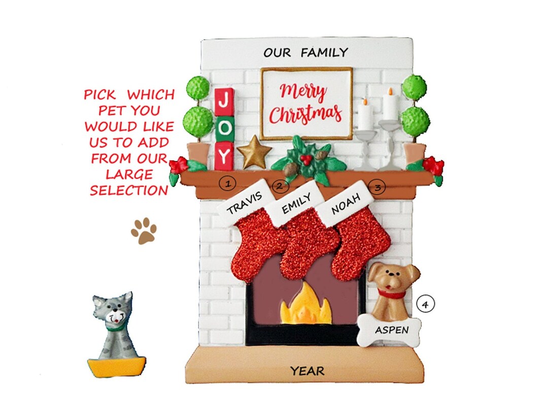 Family of 3 With Pet Fireplace Ornament - Fireplace Ornament - Family ...