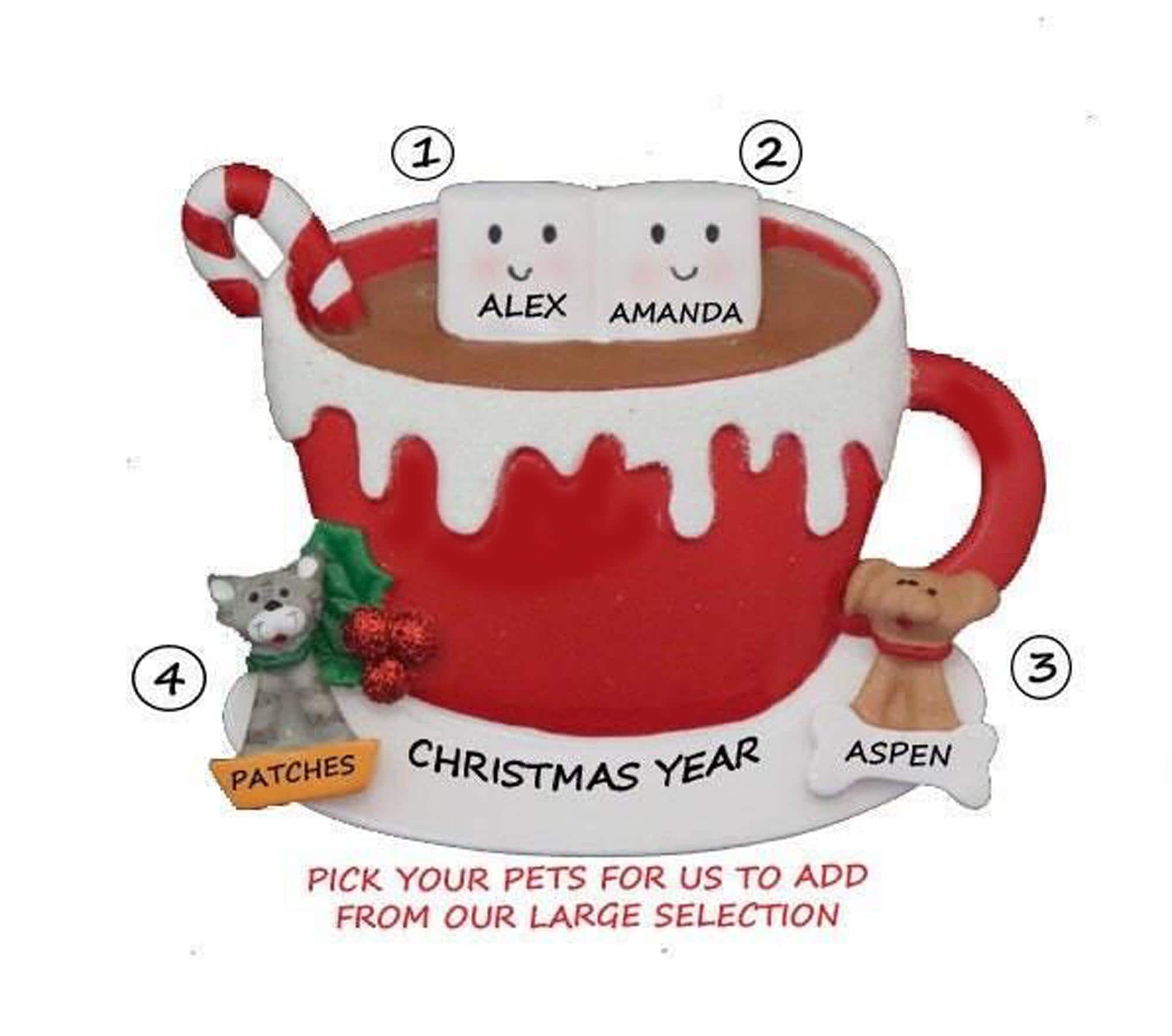 Personalized Ornament Marshmallow Cup Couple With 2 Dogs, Cats or ...