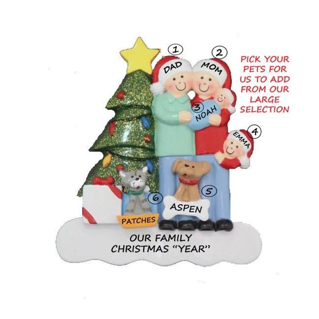 Family of 4 With Baby and 2 Dogs or Cats Personalized Ornament - Family ...