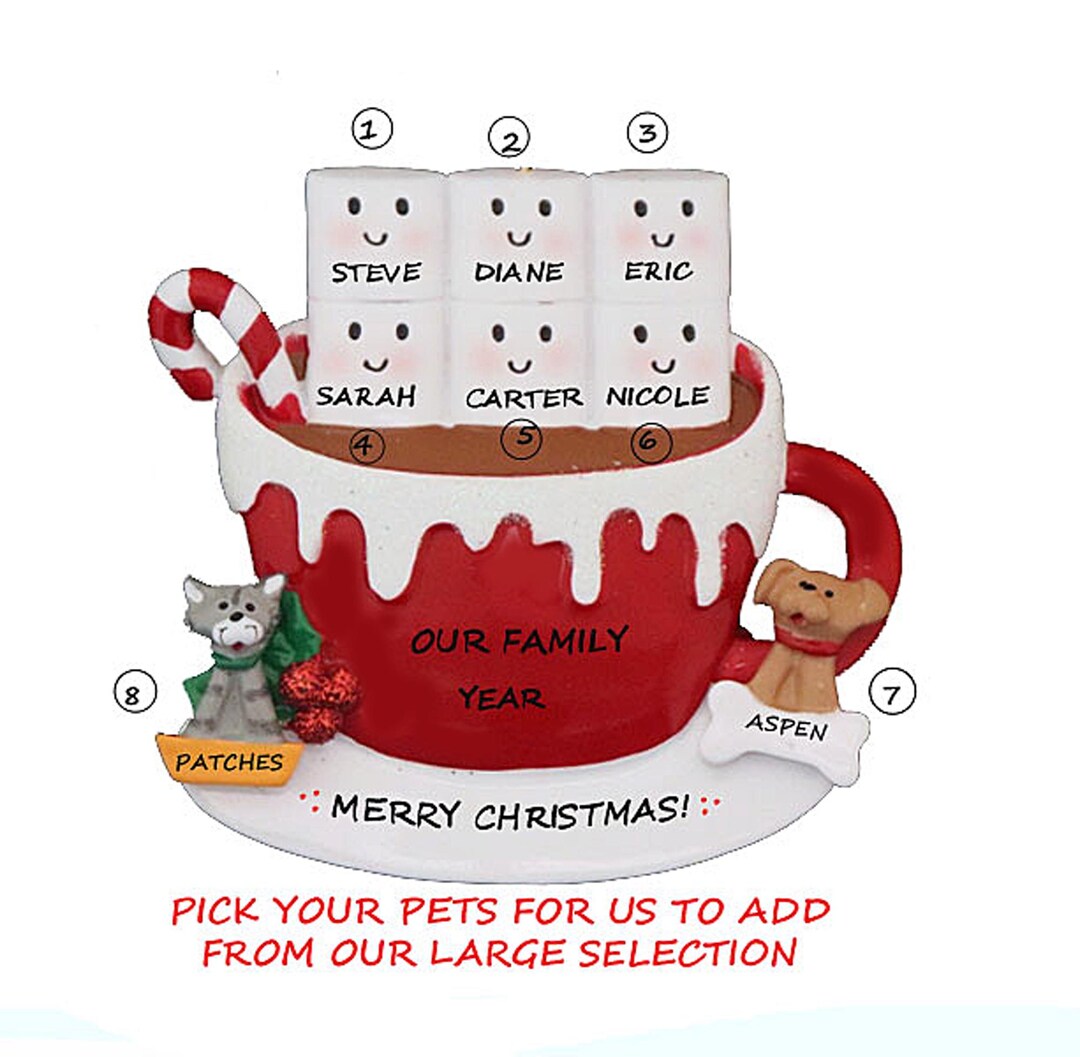 Personalized Ornament Marshmallow Family 6 With 2 Dogs or Cats Added ...