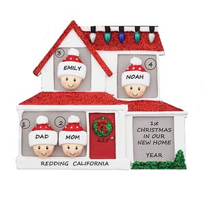 Personalized Family of 4 Home Christmas Ornament - Family of 4 New Home Personalized Ornament - Personalized Christmas Ornament for 4