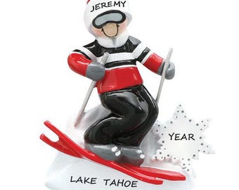 Boy Downhill Skier Personalized Ornament - Ski Trip Vacation