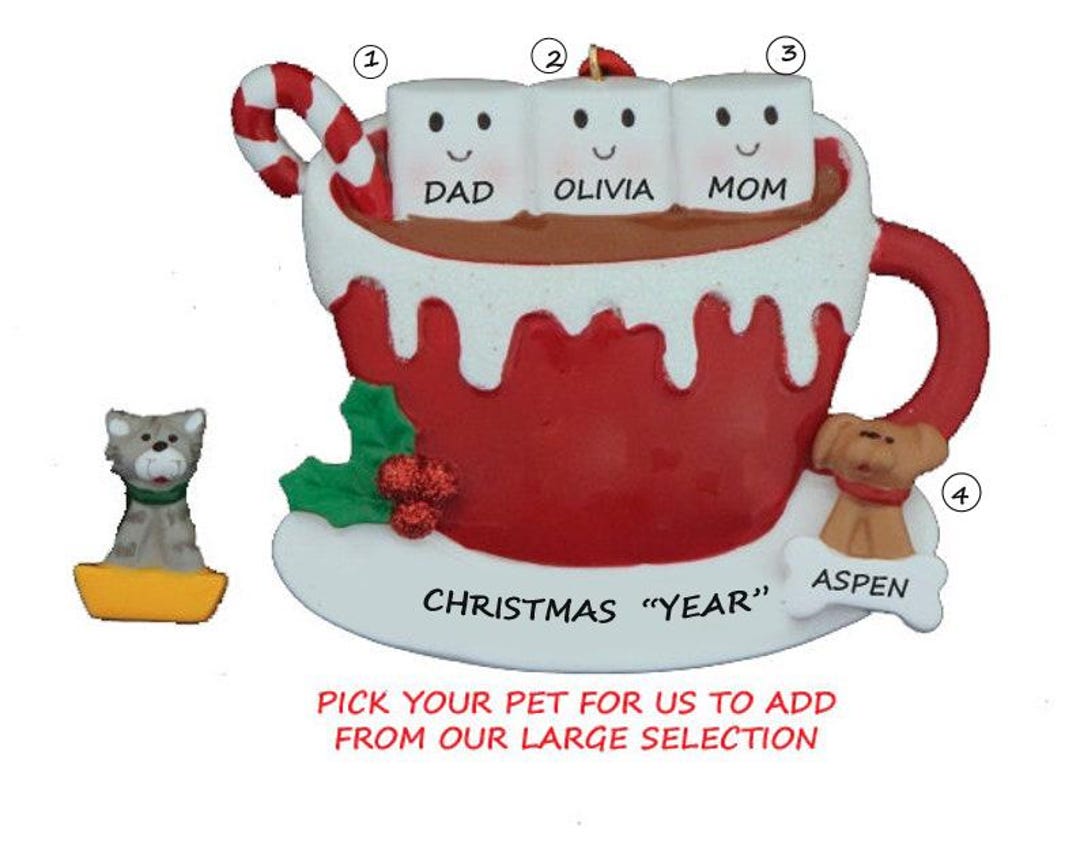 Personalized Ornament Marshmallow Family 3 With Dog or Cat Added ...