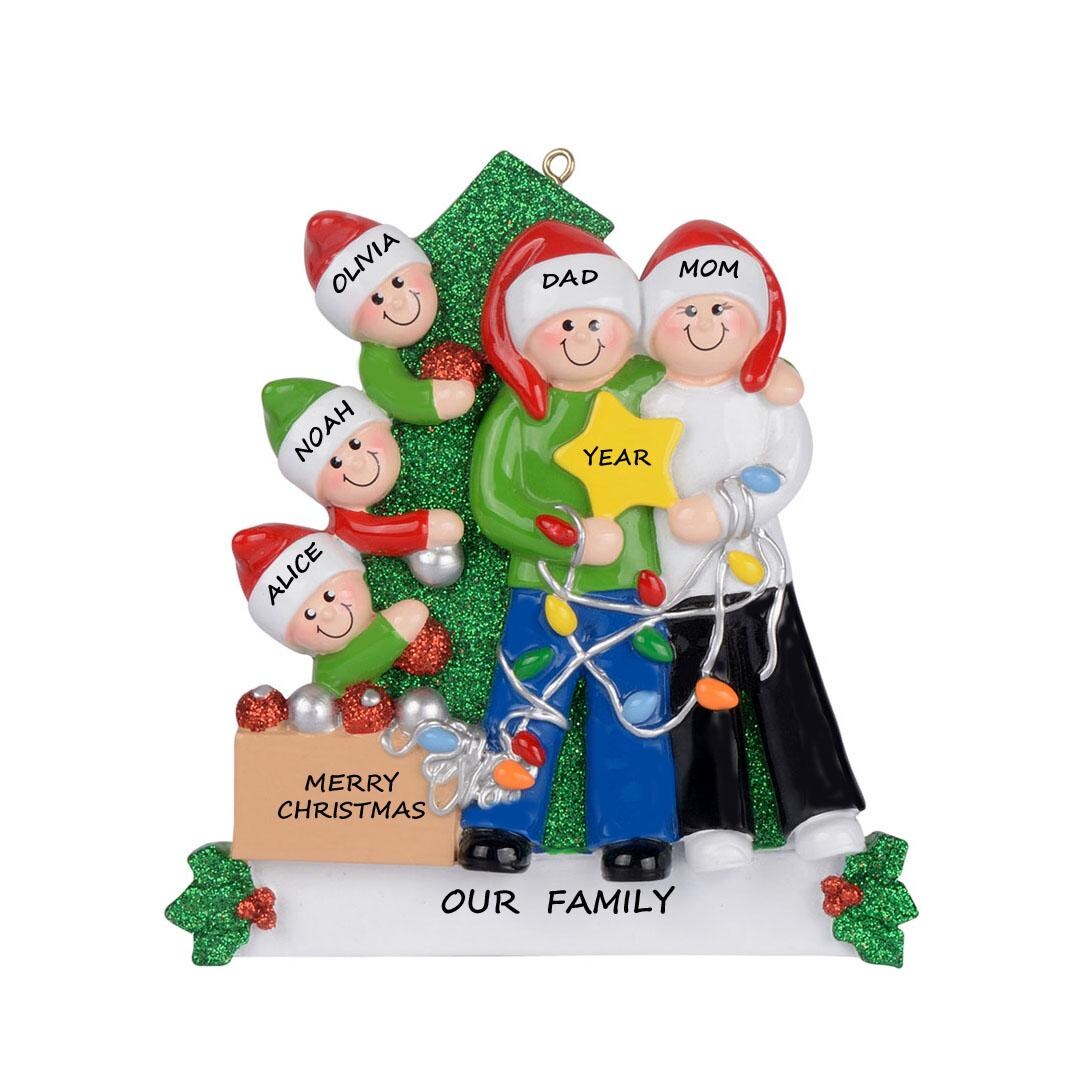Family of 5 Personalized Ornament Decorating Christmas Tree - Family of ...