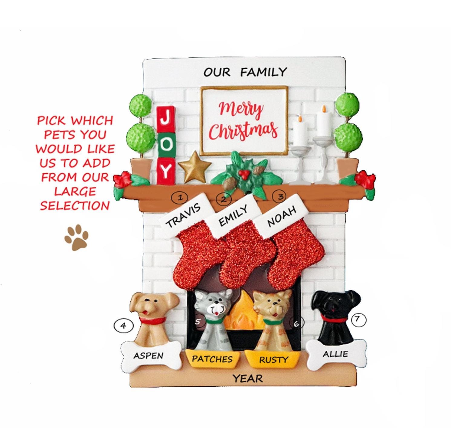Family of 3 With 4 Pets Added Fireplace Ornament - Fireplace Ornament ...